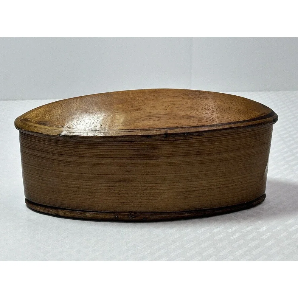 Thai‎ AKHA Hill Tribe Bamboo Mulberry Wood Oval Tobacco Box 4.5”